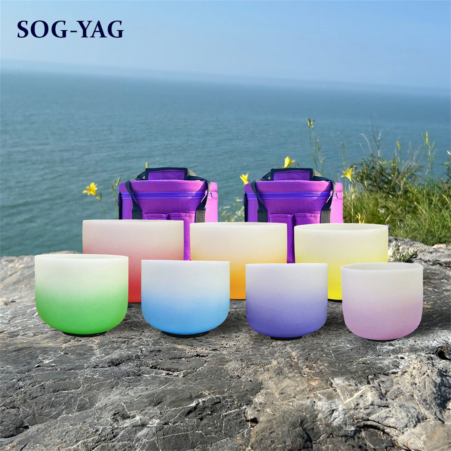 SOG-YAG 6-12 Inch Frosted Aria Gradient Crystal Singing Bowl Set 7 PCs 432HZ/440HZ