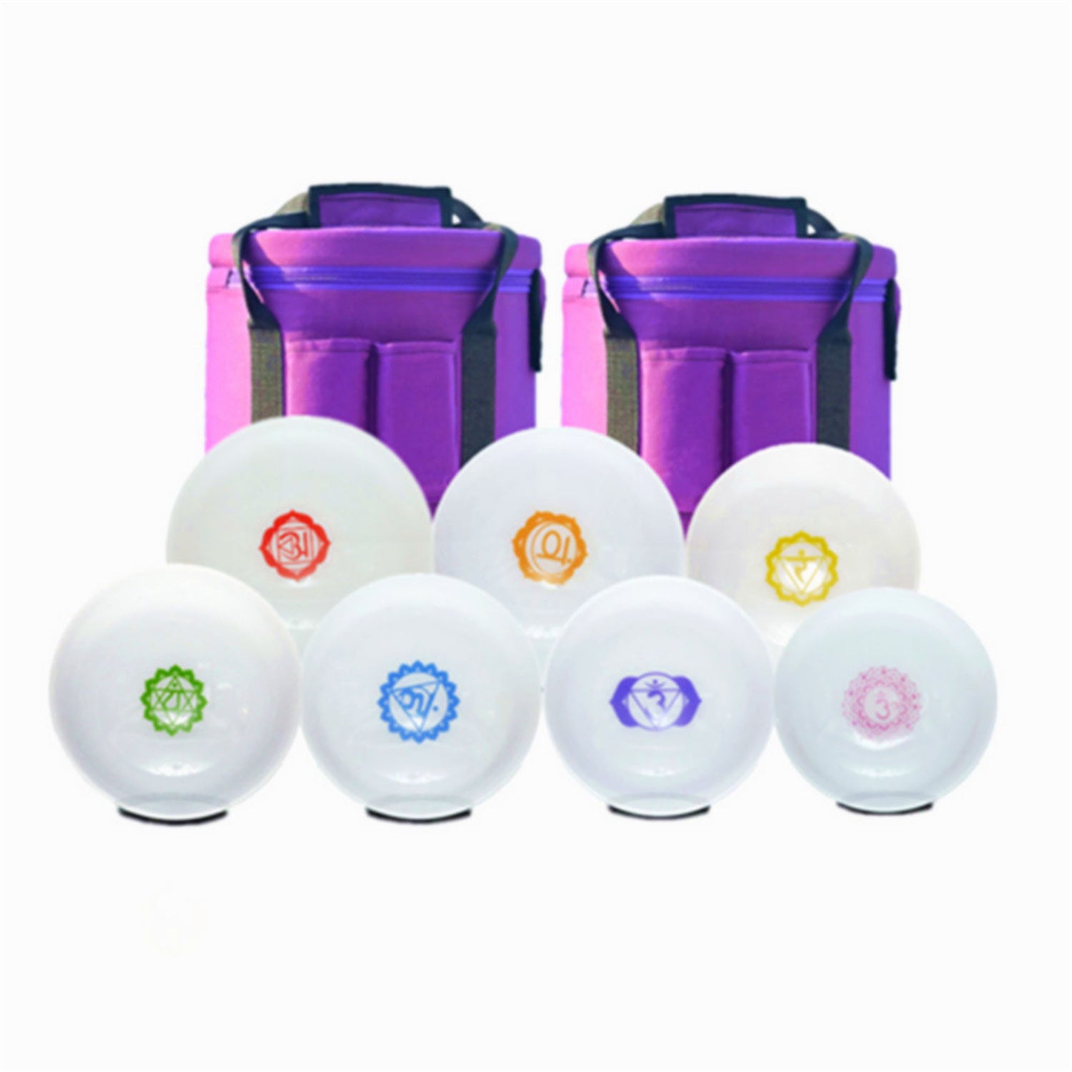 SOG-YAG 8-14 Inch Chakra Symbol Frosted Crystal Singing Bowl Set 7 PCs 432HZ/440HZ