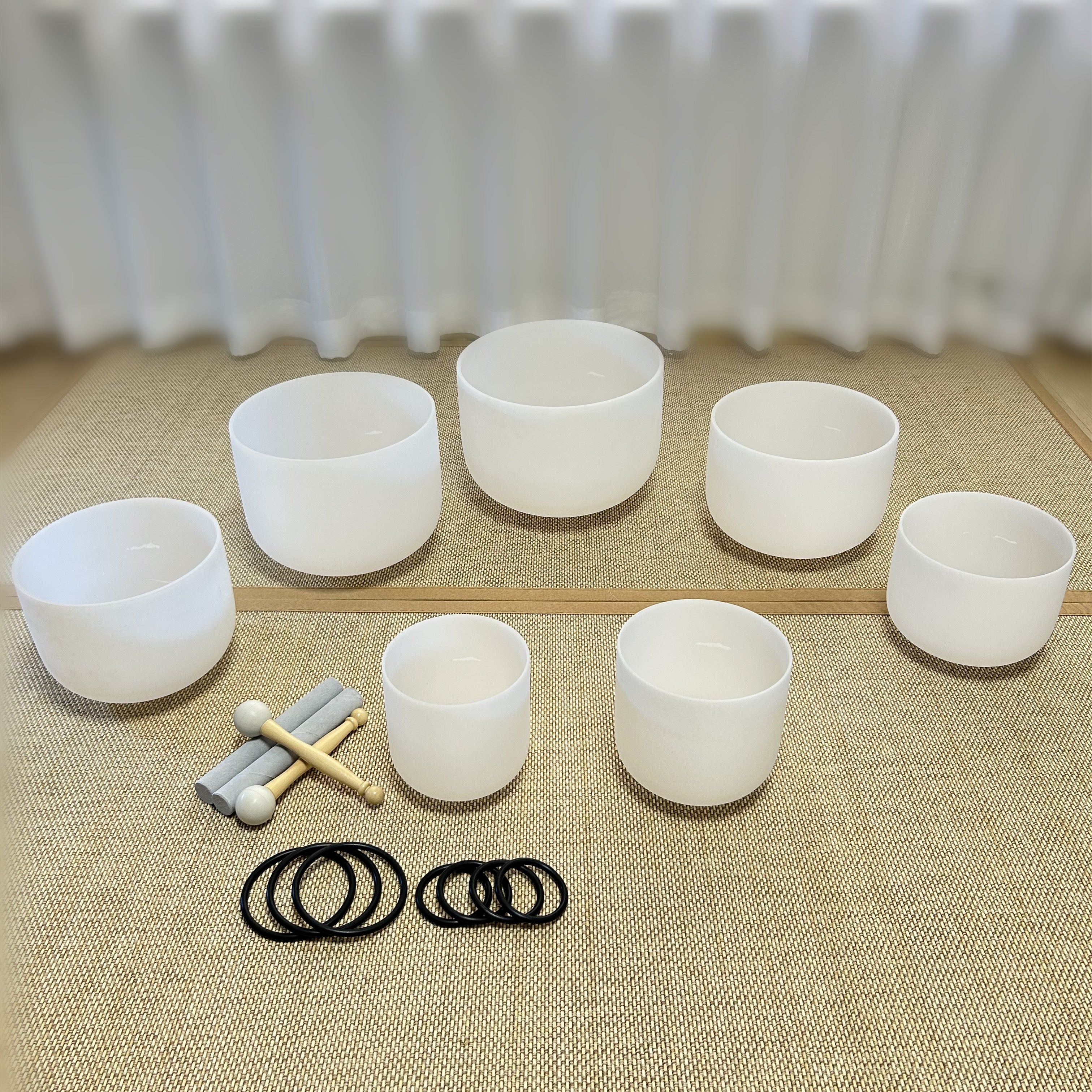 SOG-YAG 8-14 Inch Frosted White Crystal Singing Bowl Set 7 PCs 432HZ/440HZ