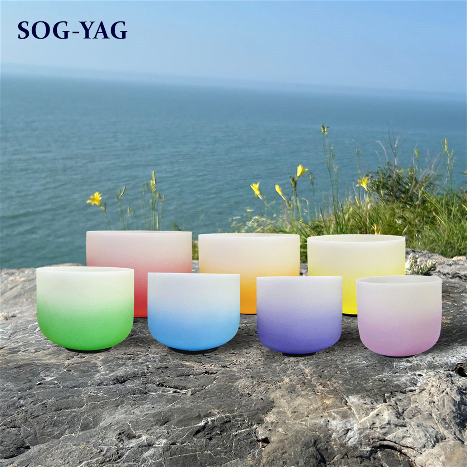SOG-YAG 8-14 Inch Frosted Aria Gradient Crystal Singing Bowl Set 7 PCs 432HZ/440HZ