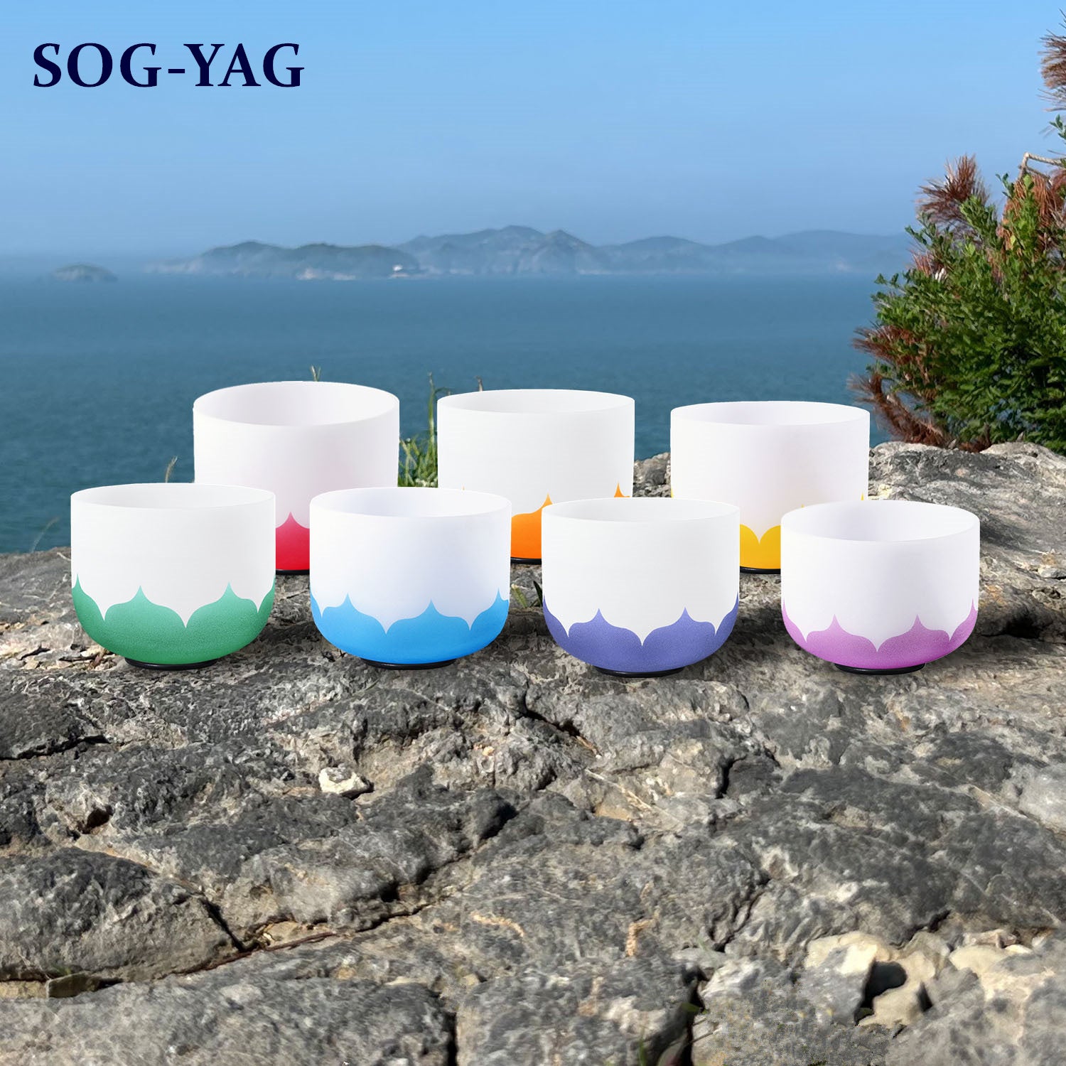 SOG-YAG 6-12 Inch Frosted Lotus Crystal Singing Bowl Set 7 PCs 432HZ/440HZ