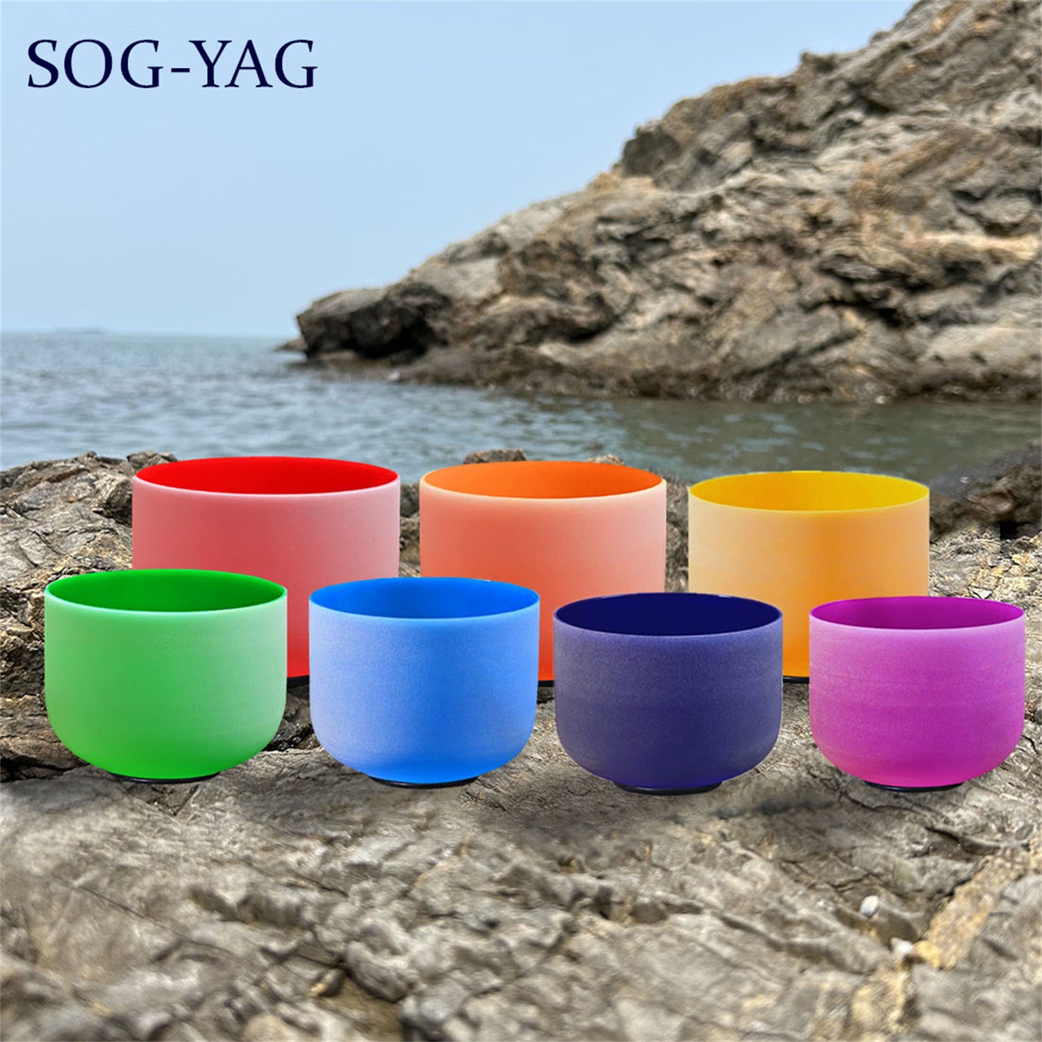 SOG-YAG 8-14 Inch Frosted Colored Crystal Singing Bowl Set 7 PCs 432HZ/440HZ