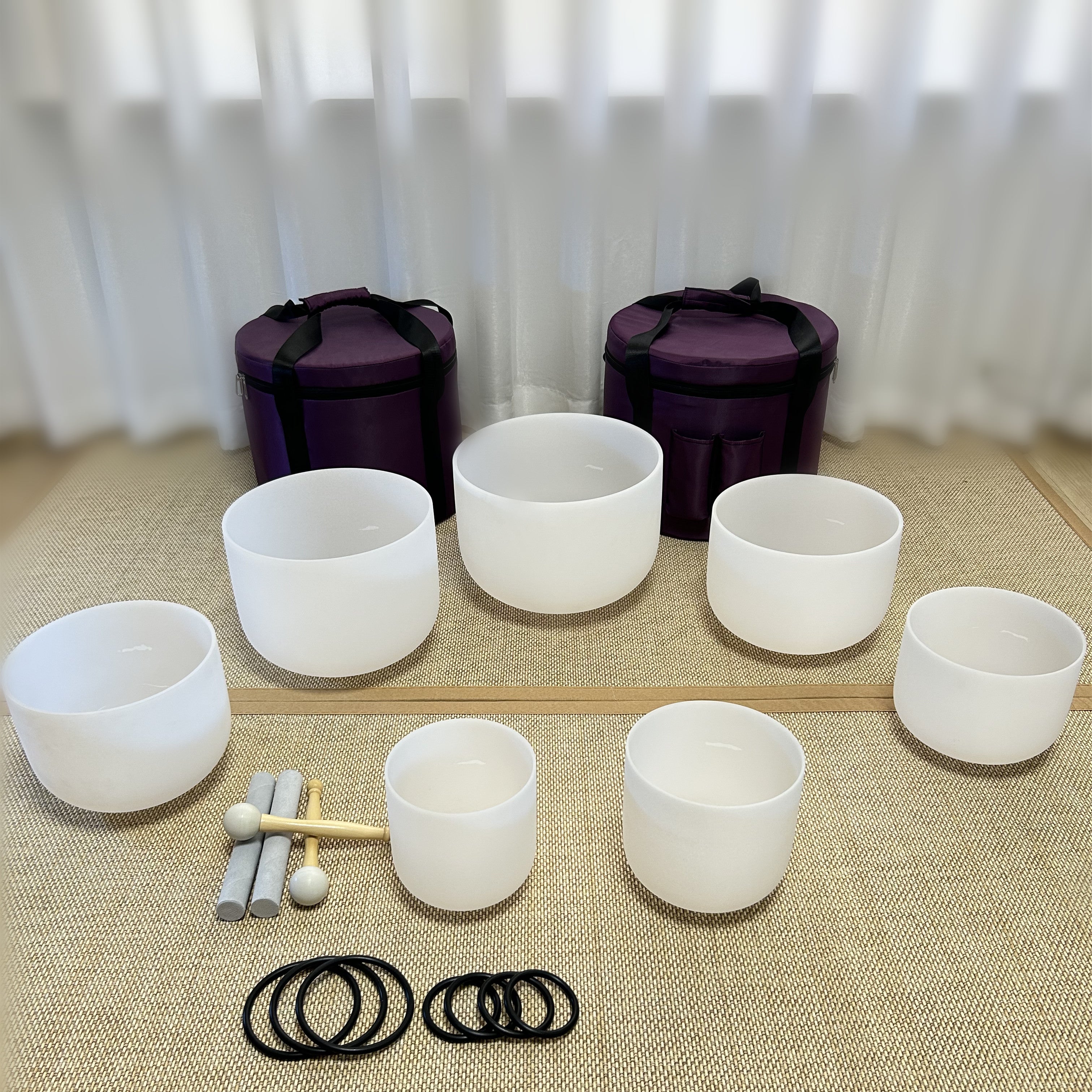 SOG-YAG 6-12 Inch Frosted White Crystal Singing Bowl Set 7 PCs 432HZ/440HZ